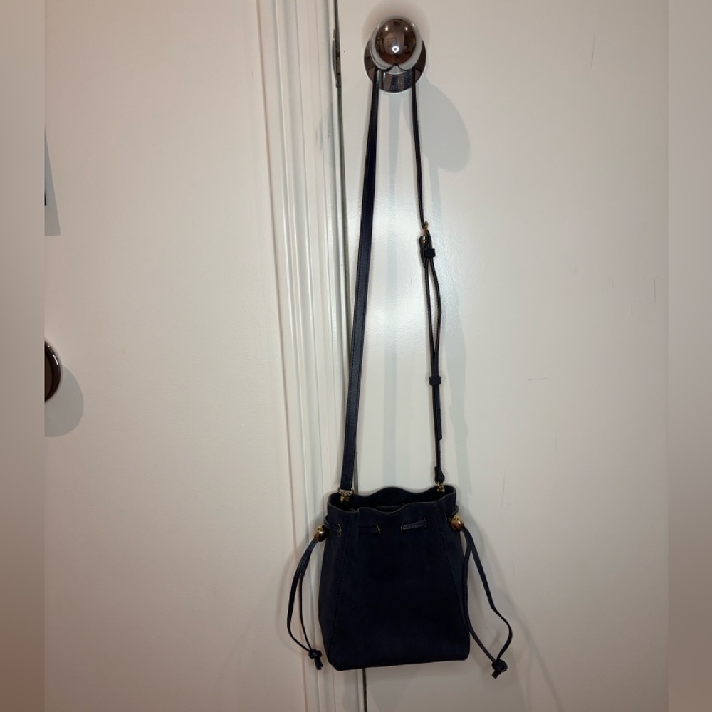 Madewell Navy Blue Suede Leather Drawstring Bucket Bag